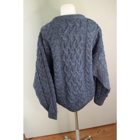 Aran Crafts Sweater Mens Small Blue 100% Wool Cable Knit Aran Fisherman Ireland - Picture 3 of 4